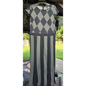 Ashley Stewart Women's Argyle Pleated Dress Black Gray Stripes Sz 12 NWT